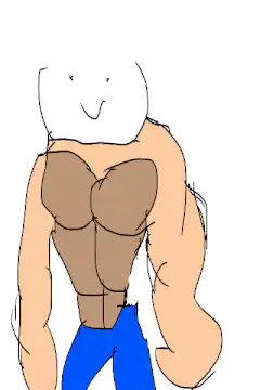 muscular cartoon character with white head