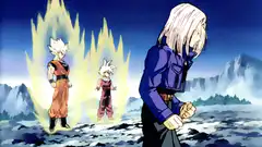 Trunks screams at Goku and Goten