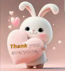 Cute bunny holding heart saying thank you