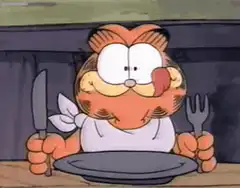 Garfield with napkin and cutlery