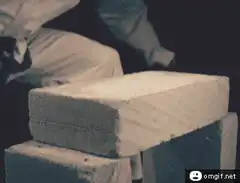 man breaks brick with karate chop