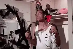 Dude holding gun and skeleton hand