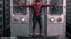 Spider-Man holding subway doors apart
