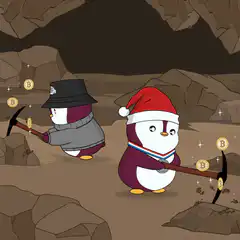 Penguins mining bitcoin in a cave