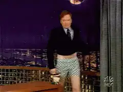 Conan O'Brien in boxer shorts on stage