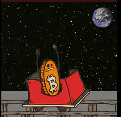 Bitcoin coin in a minecart in space