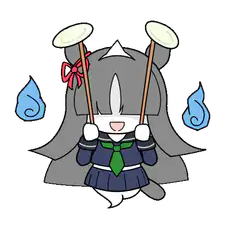 Chibi cat girl with drumsticks and blue flames