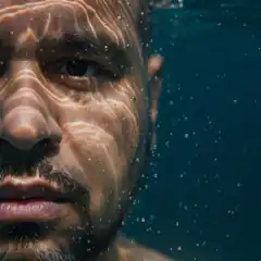 Man underwater with bubbles