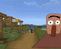Minecraft character walking past reacting face
