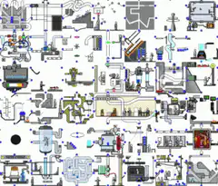 Factory simulation game with animated machinery