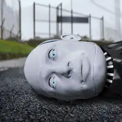 Robot head crushed by boot