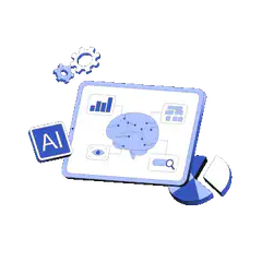 AI brain with gears and charts