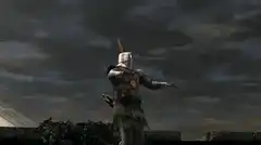 Knight raising arms to the sky