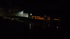 Night view of a building by the water
