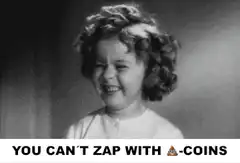 Shirley Temple laughing with poop emoji text