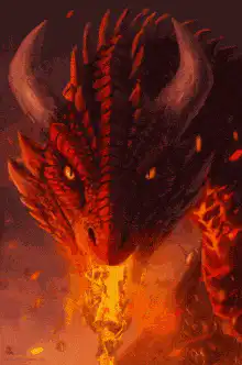 Red dragon breathing fire