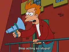 Fry yelling with megaphone