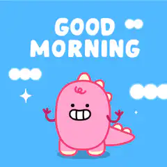Pink dinosaur saying good morning