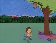 Ralph Wiggum poking a beehive