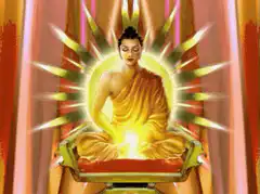 Buddha meditating with glowing aura