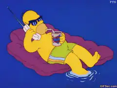 Homer Simpson relaxing on a floatie