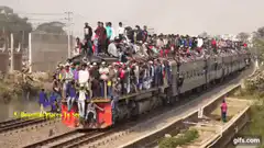 crowded train with people on top