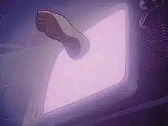 Hand reaching into TV screen