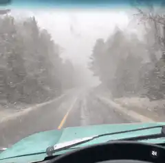 Driving through heavy snowstorm