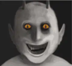 Smiling demon face glitching