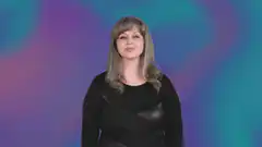 Woman signing Bitcoin with ASL logo