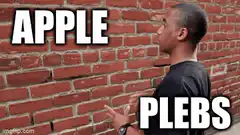 Apple Plebs Guy Pointing at Brick Wall