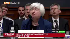 Janet Yellen testifies, Bitcoin sign appears