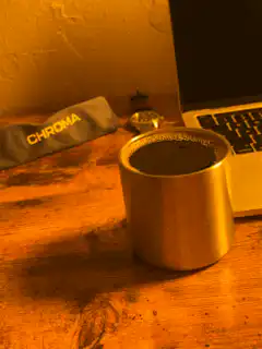 steaming mug on desk