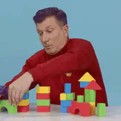 Blippi builds a block bridge