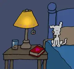 Dog turns off lamp and says goodnight