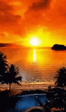 Vibrant orange sunset over ocean