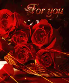 Red roses in a basket with For You text