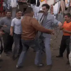 Borat fighting in the street