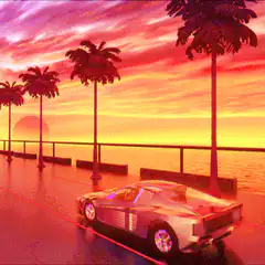 retro synthwave car sunset drive