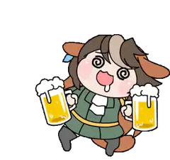 Chibi horse girl holding beer mugs