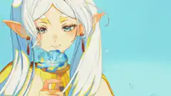 Elf girl smelling blue flower