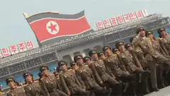 North Korean soldiers marching in formation