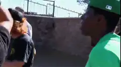 Man flying over a roof