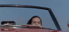 Two men screaming in a convertible