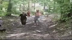 Uncle Jesse and Uncle Phil running from a dog