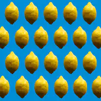 Grid of lemons on blue background