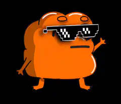 Orange blob with pixel sunglasses glitching