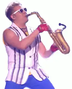Rick Astley playing saxophone