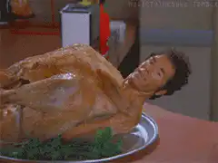Man inside a roasted turkey