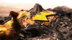 Lioness breathing fire lightning bolt
